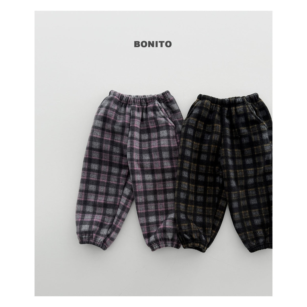 Bonito チェック柄フリースジョガーパンツ