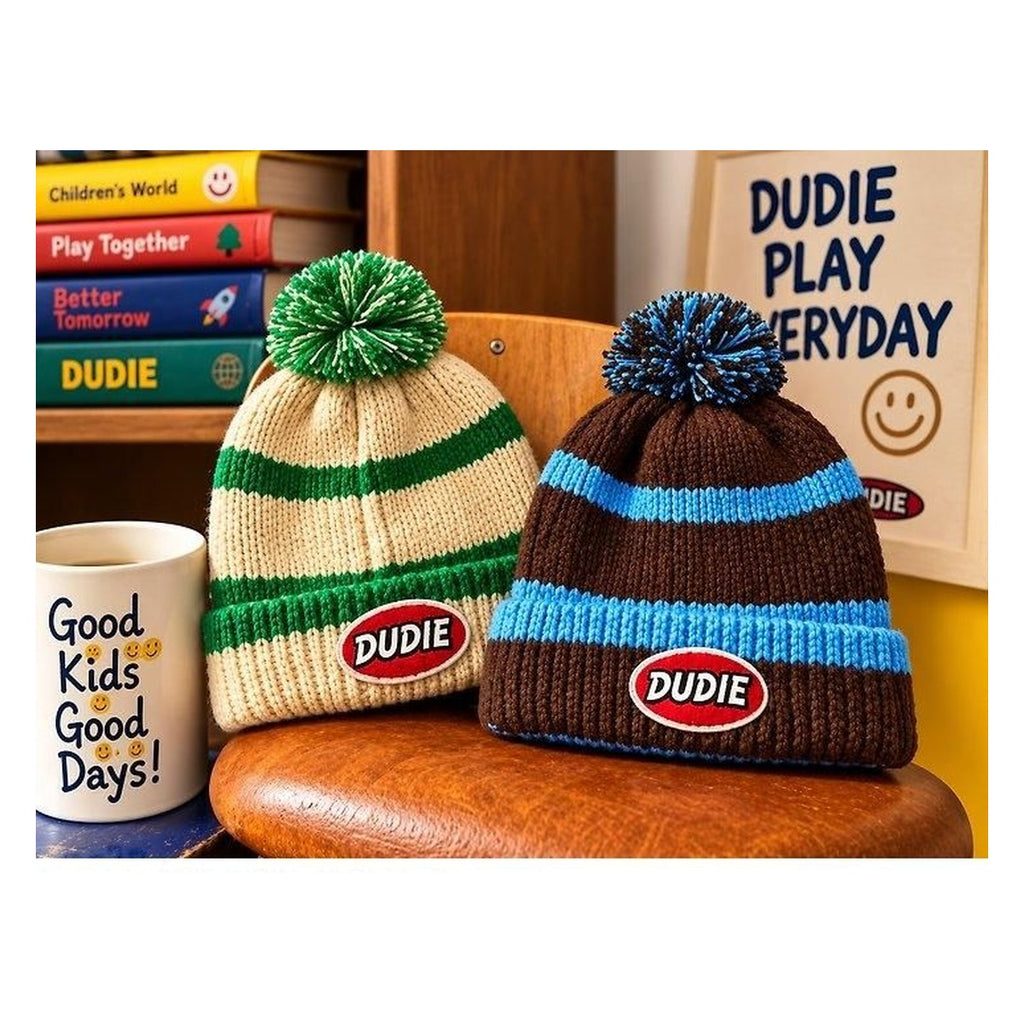 DUDIE ポンポンストライプビーニー FREE(48-54cm)