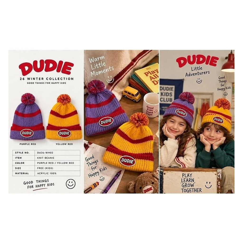 DUDIE ポンポンストライプビーニー FREE(48-54cm)