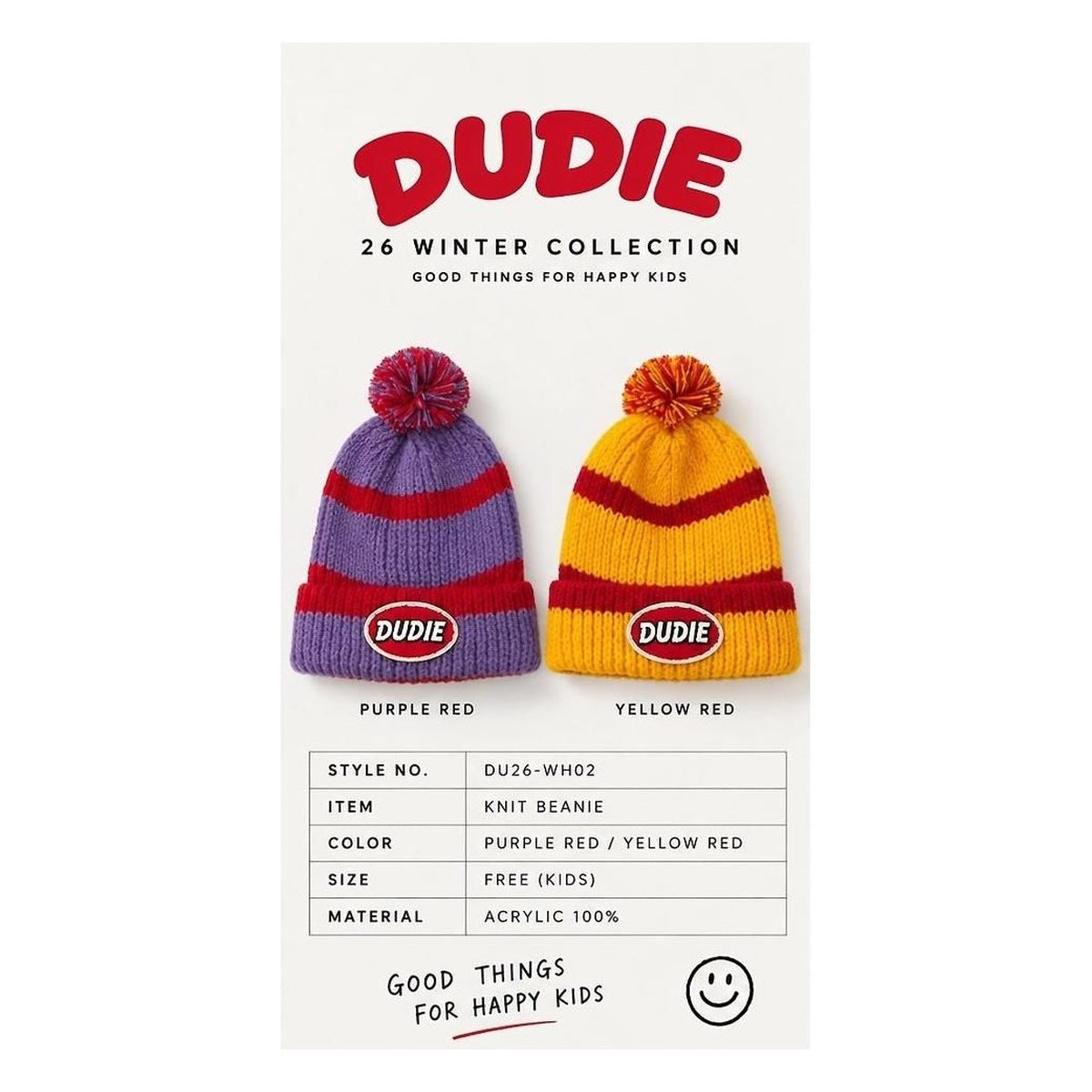 DUDIE ポンポンストライプビーニー FREE(48-54cm)
