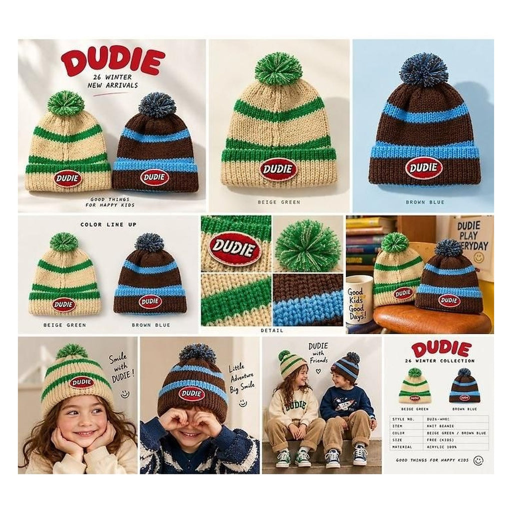 DUDIE ポンポンストライプビーニー FREE(48-54cm)