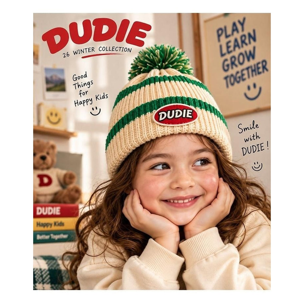 DUDIE ポンポンストライプビーニー FREE(48-54cm)