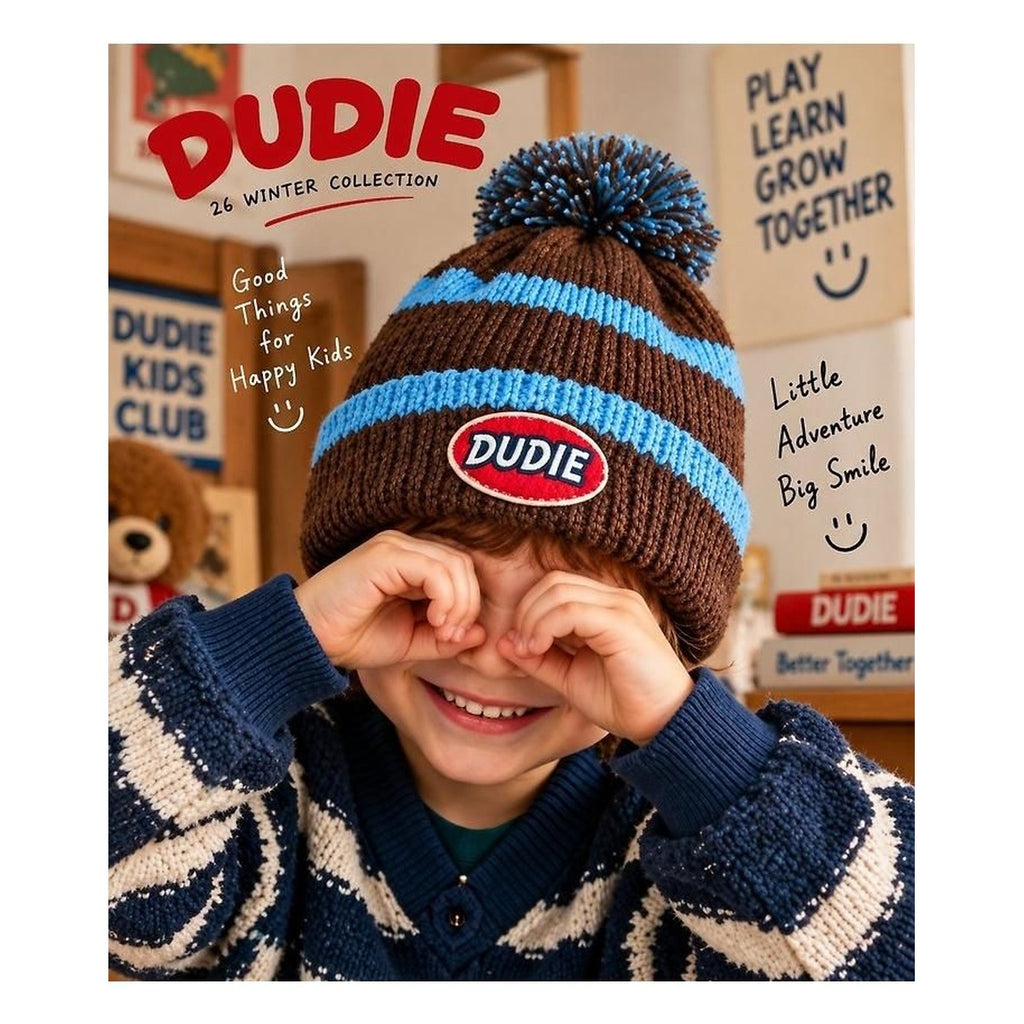 DUDIE ポンポンストライプビーニー FREE(48-54cm)