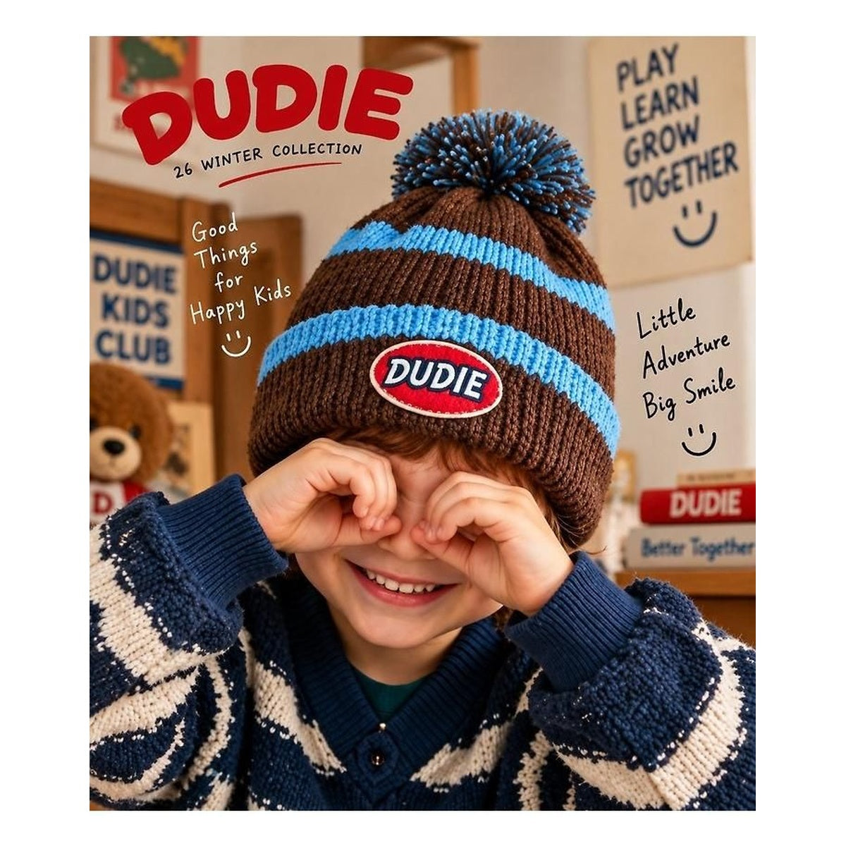 DUDIE ポンポンストライプビーニー FREE(48-54cm)