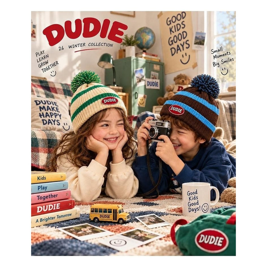 DUDIE ポンポンストライプビーニー FREE(48-54cm)