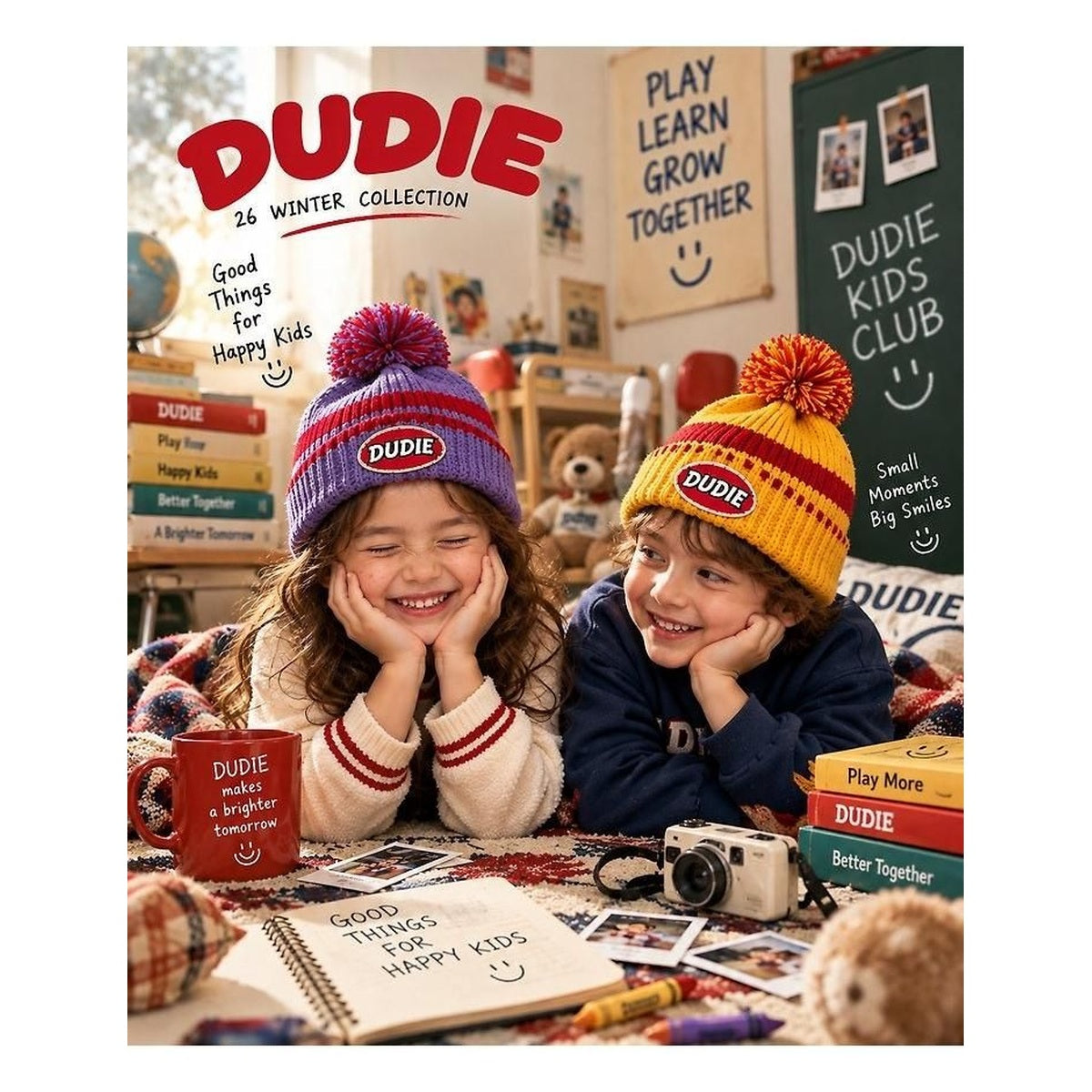 DUDIE ポンポンストライプビーニー FREE(48-54cm)