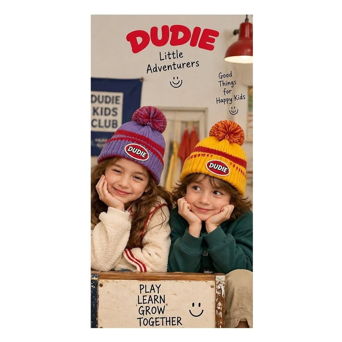 DUDIE ポンポンストライプビーニー FREE(48-54cm)