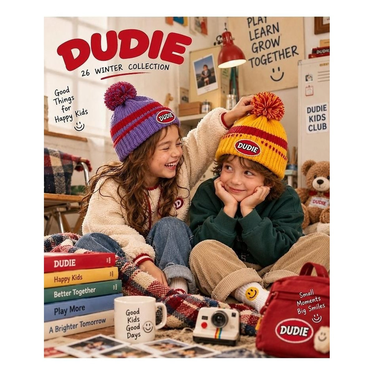 DUDIE ポンポンストライプビーニー FREE(48-54cm)