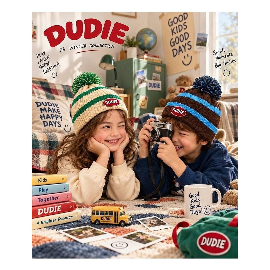 DUDIE ポンポンストライプビーニー FREE(48-54cm)