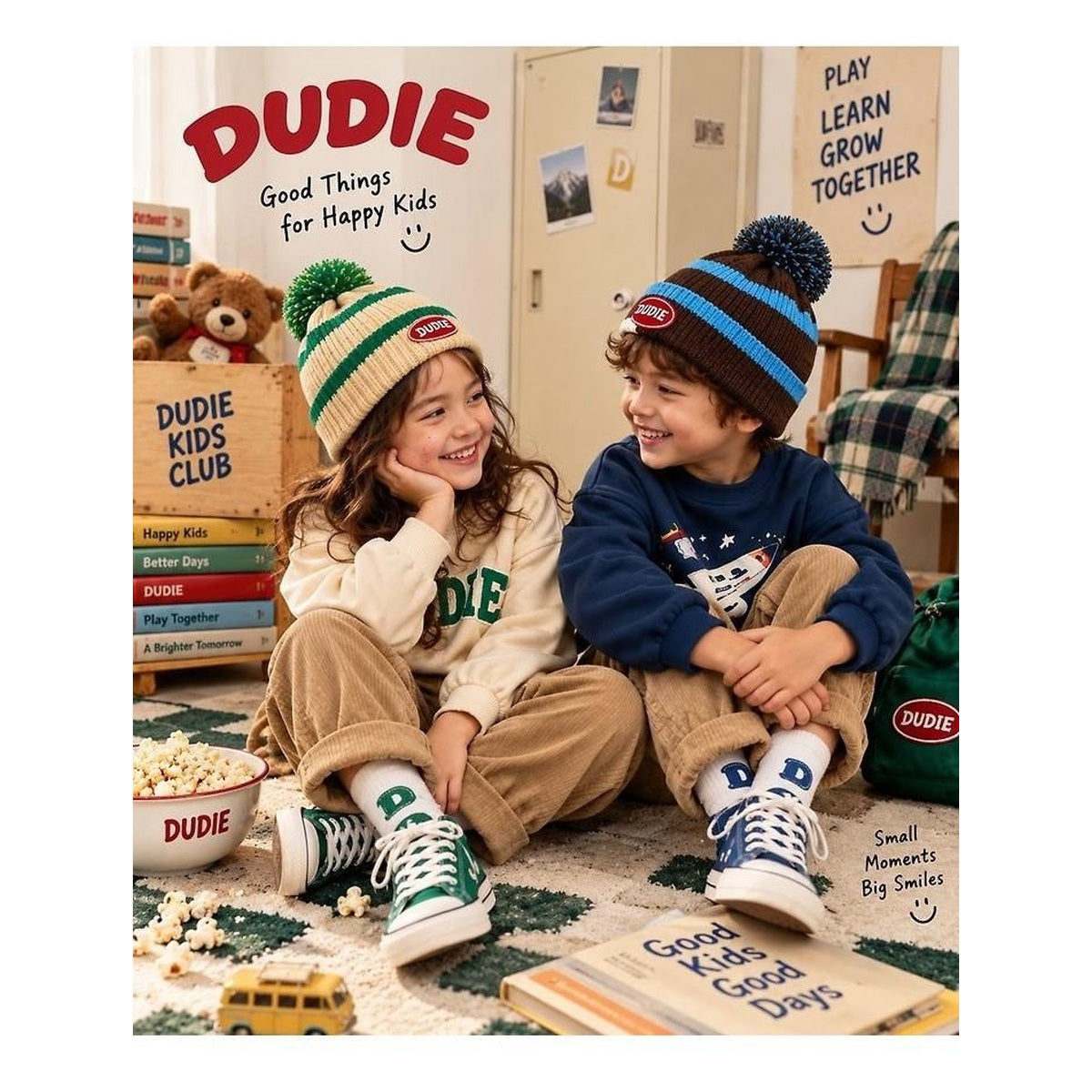 DUDIE ポンポンストライプビーニー FREE(48-54cm)