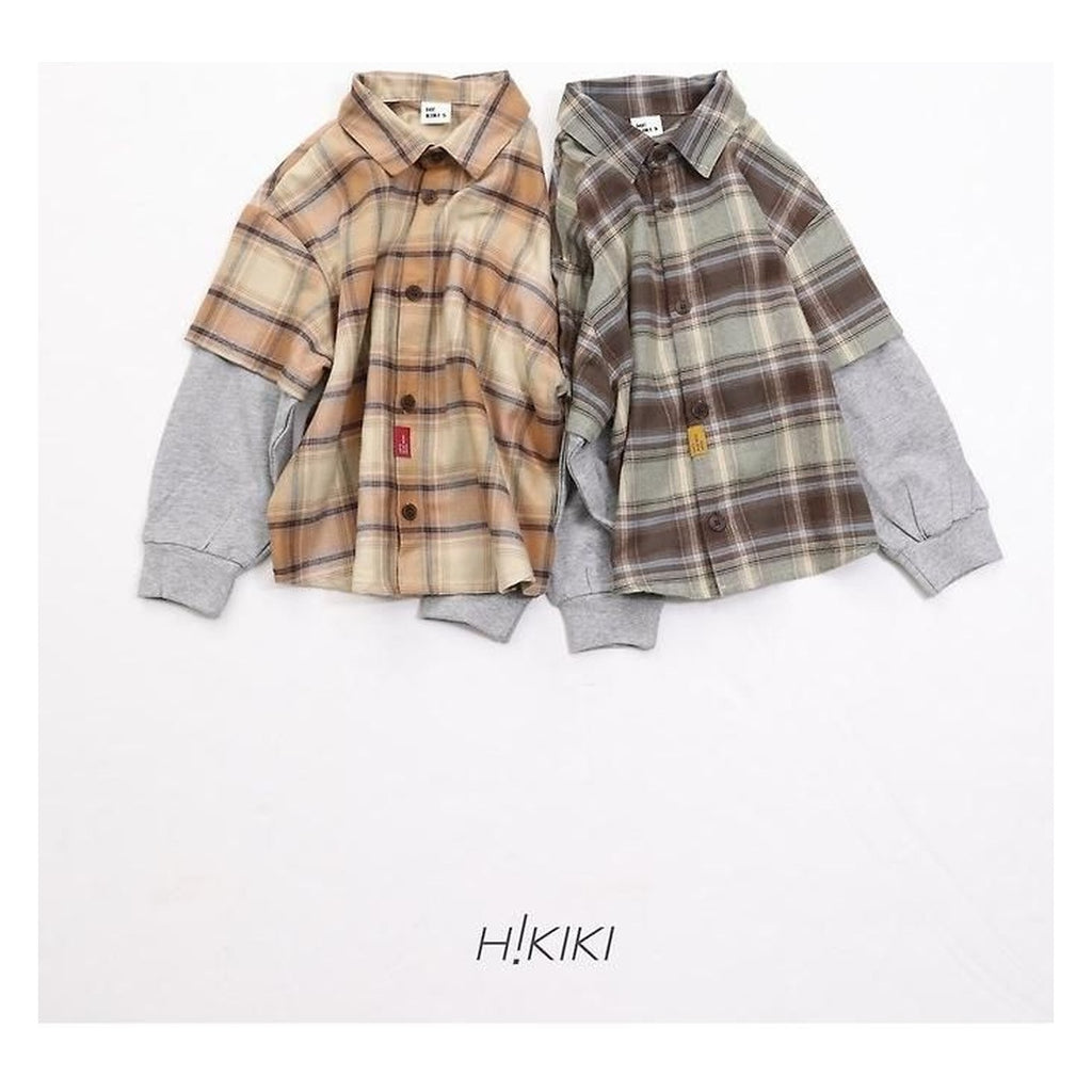 hikiki チェック柄レイヤードシャツ