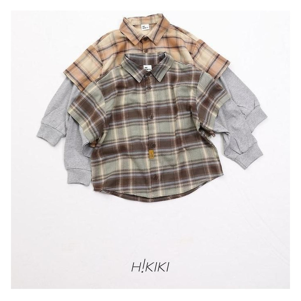 hikiki チェック柄レイヤードシャツ