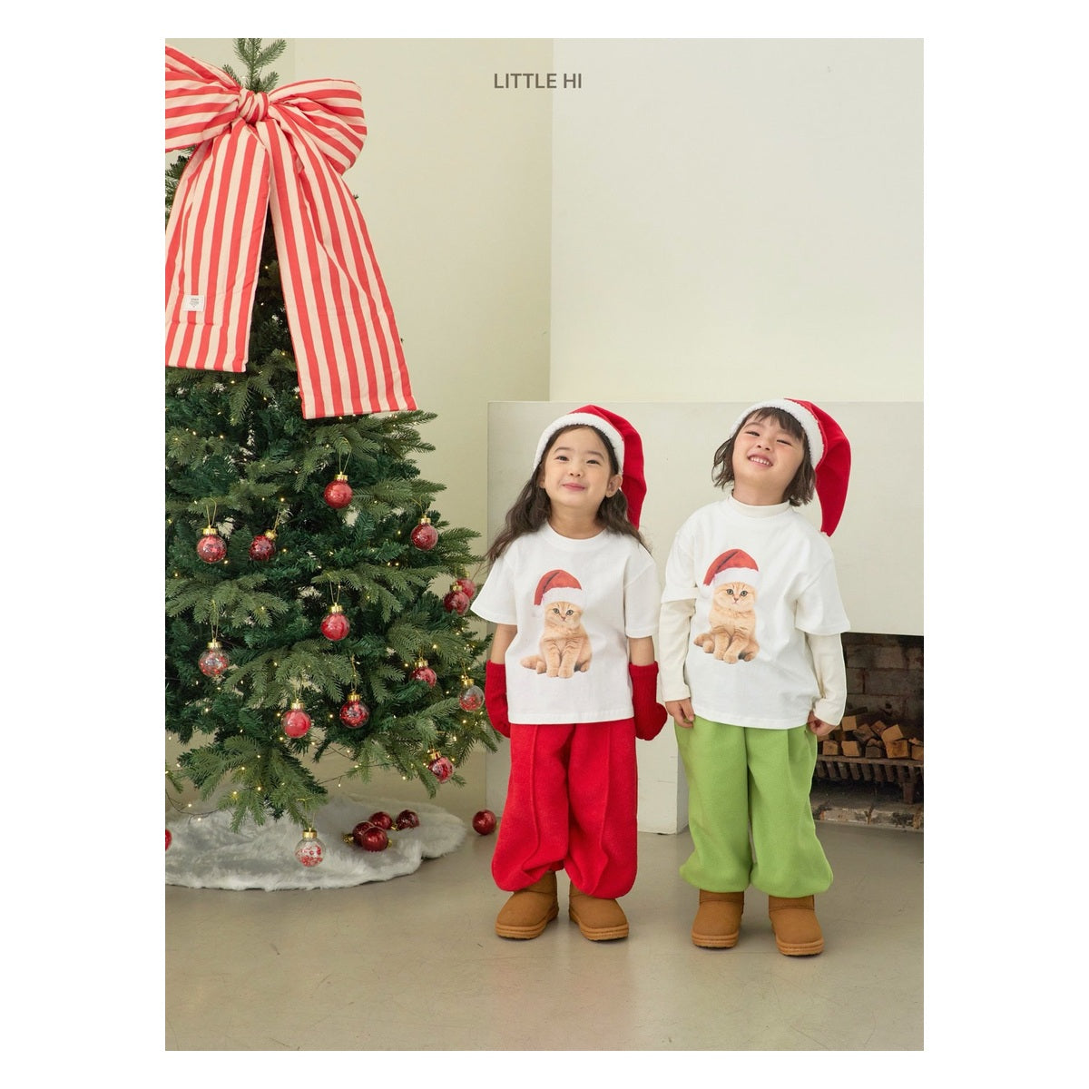 LITTLE HI メリーキャット ピーチTシャツ
