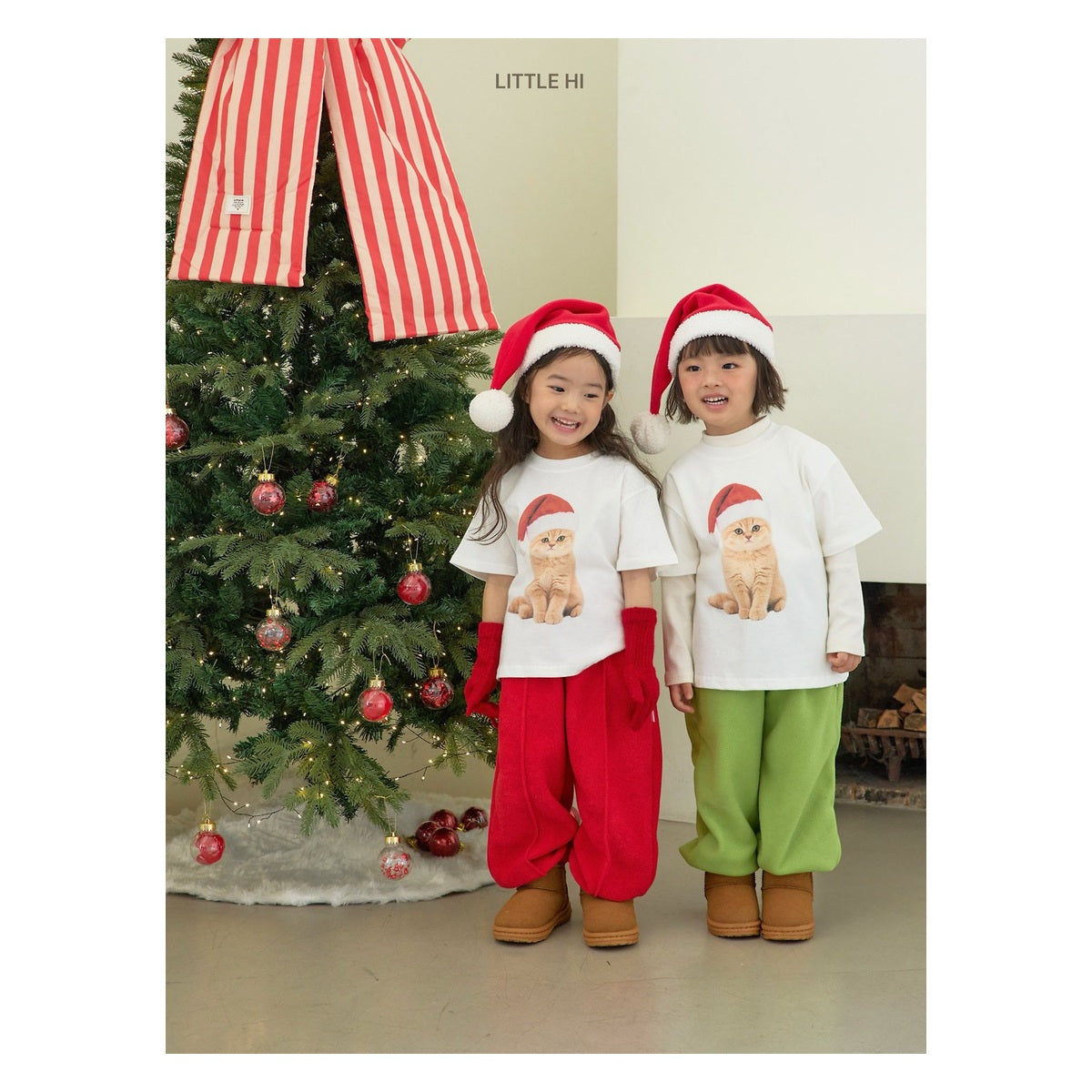 LITTLE HI メリーキャット ピーチTシャツ