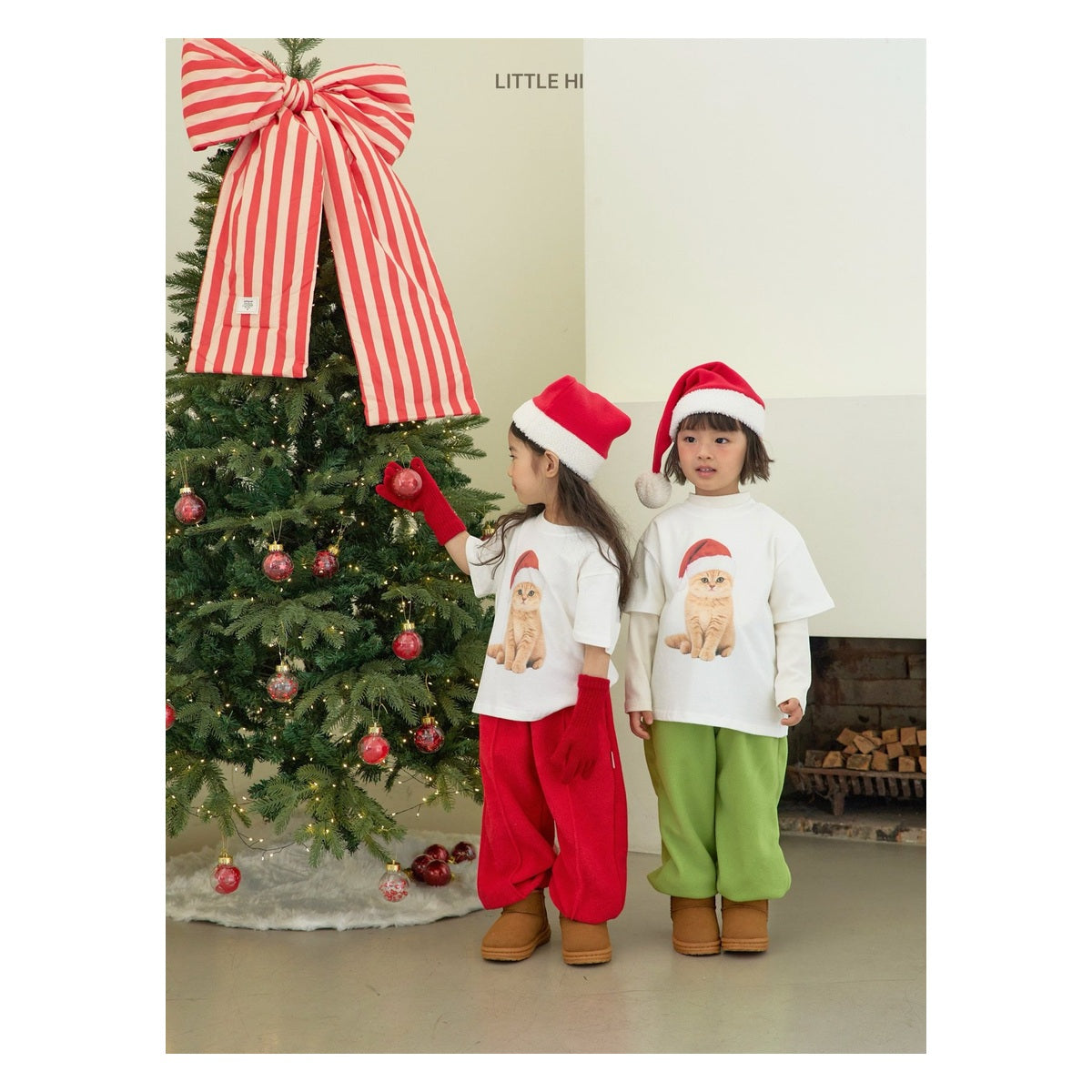 LITTLE HI メリーキャット ピーチTシャツ