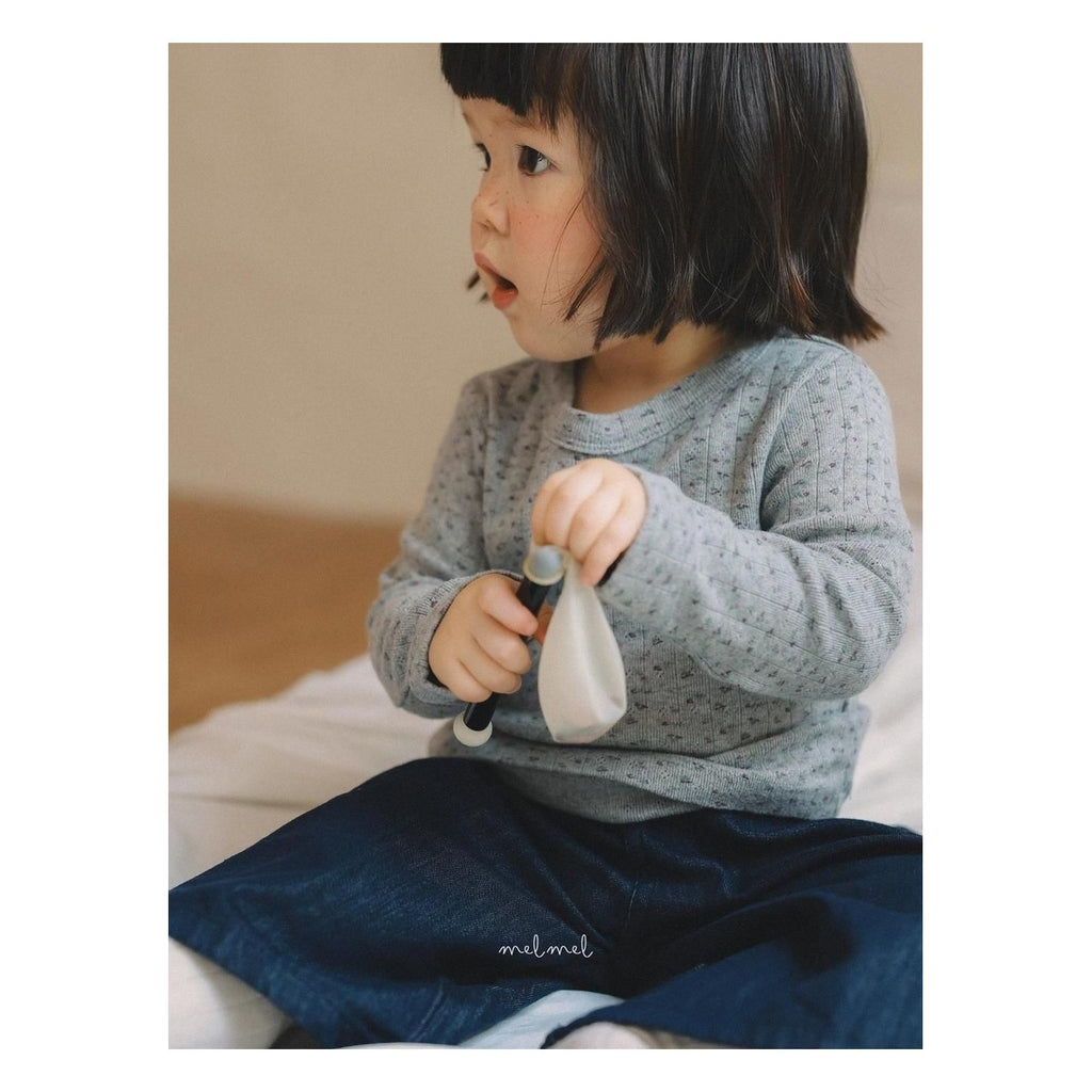 melmel フラワーリブTシャツ