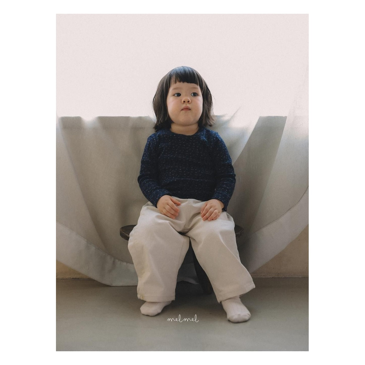 melmel フラワーリブTシャツ