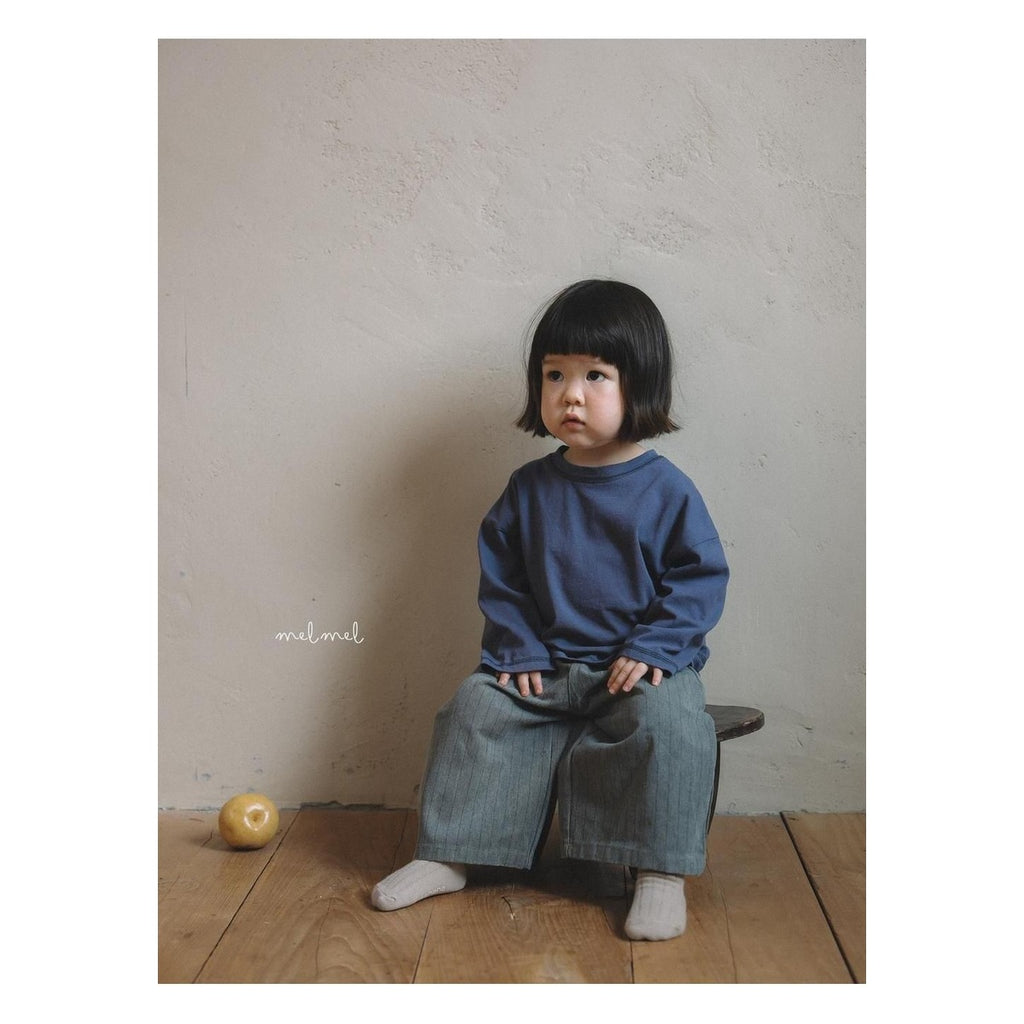 melmel ピグメントストライプワイドパンツ