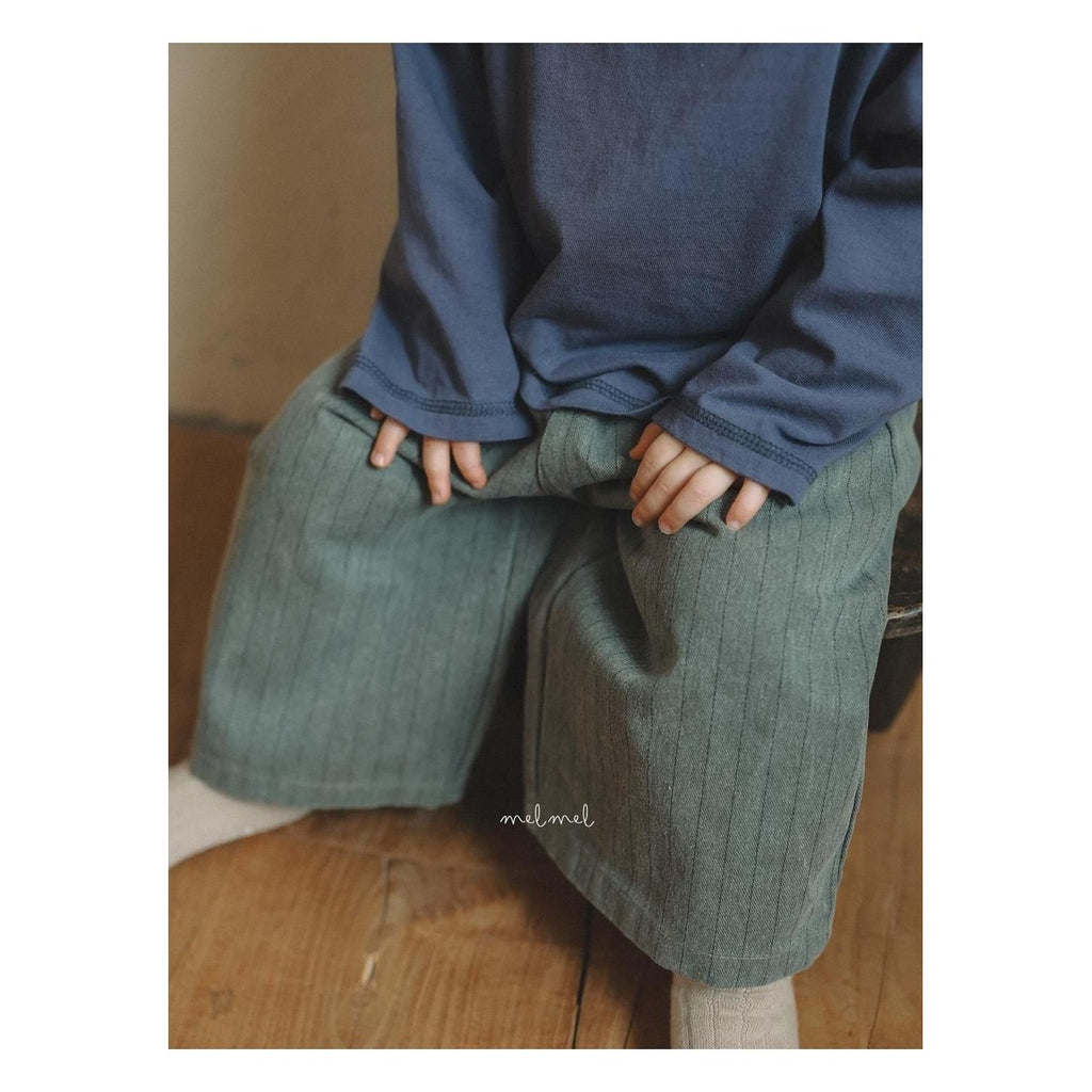 melmel ピグメントストライプワイドパンツ