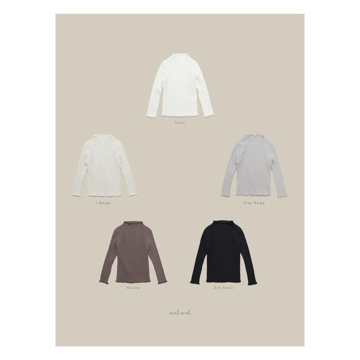 melmel モックネックリブTシャツ