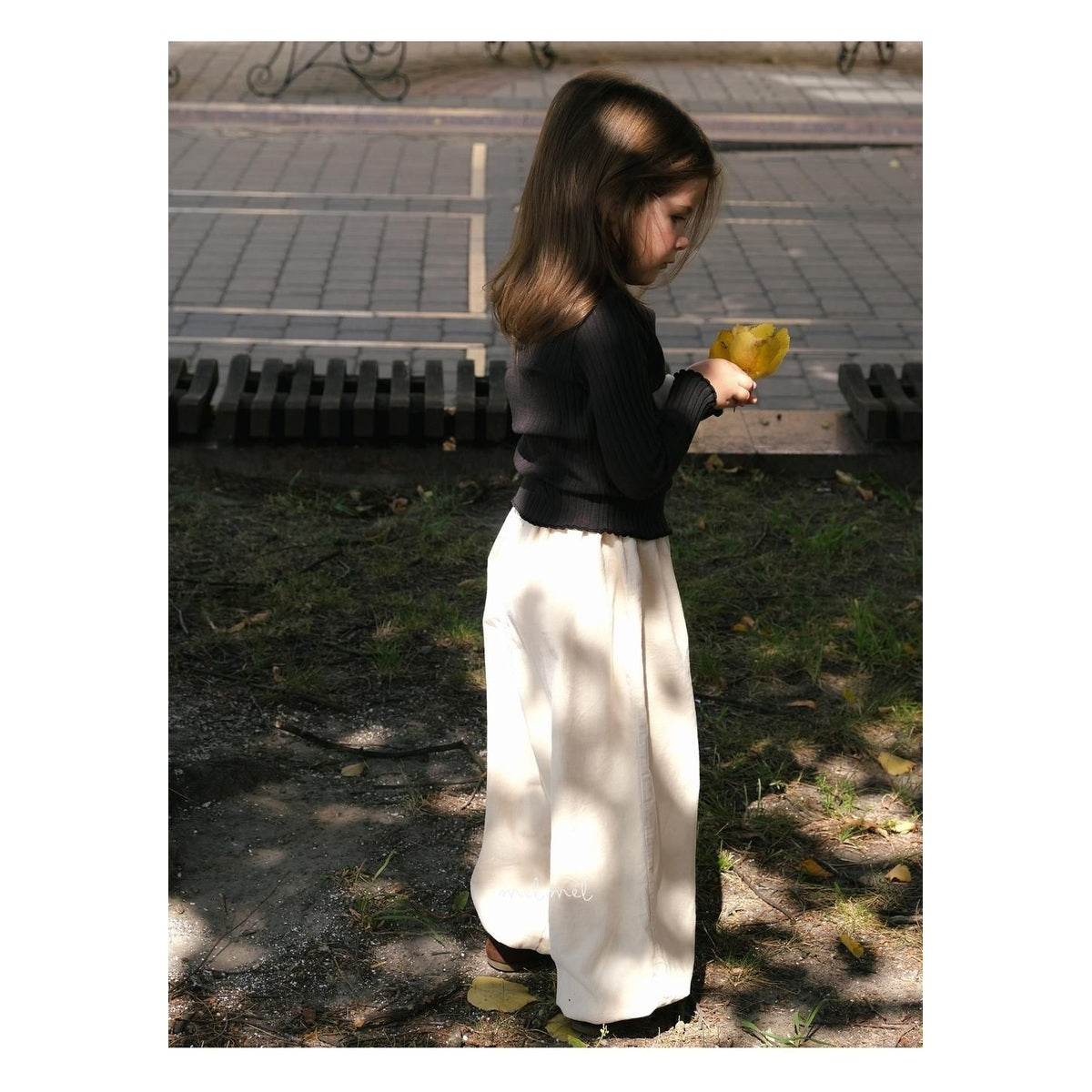 melmel モックネックリブTシャツ