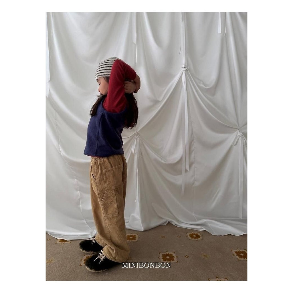 mini bonbon コーデュロイ風カーペンターパンツ
