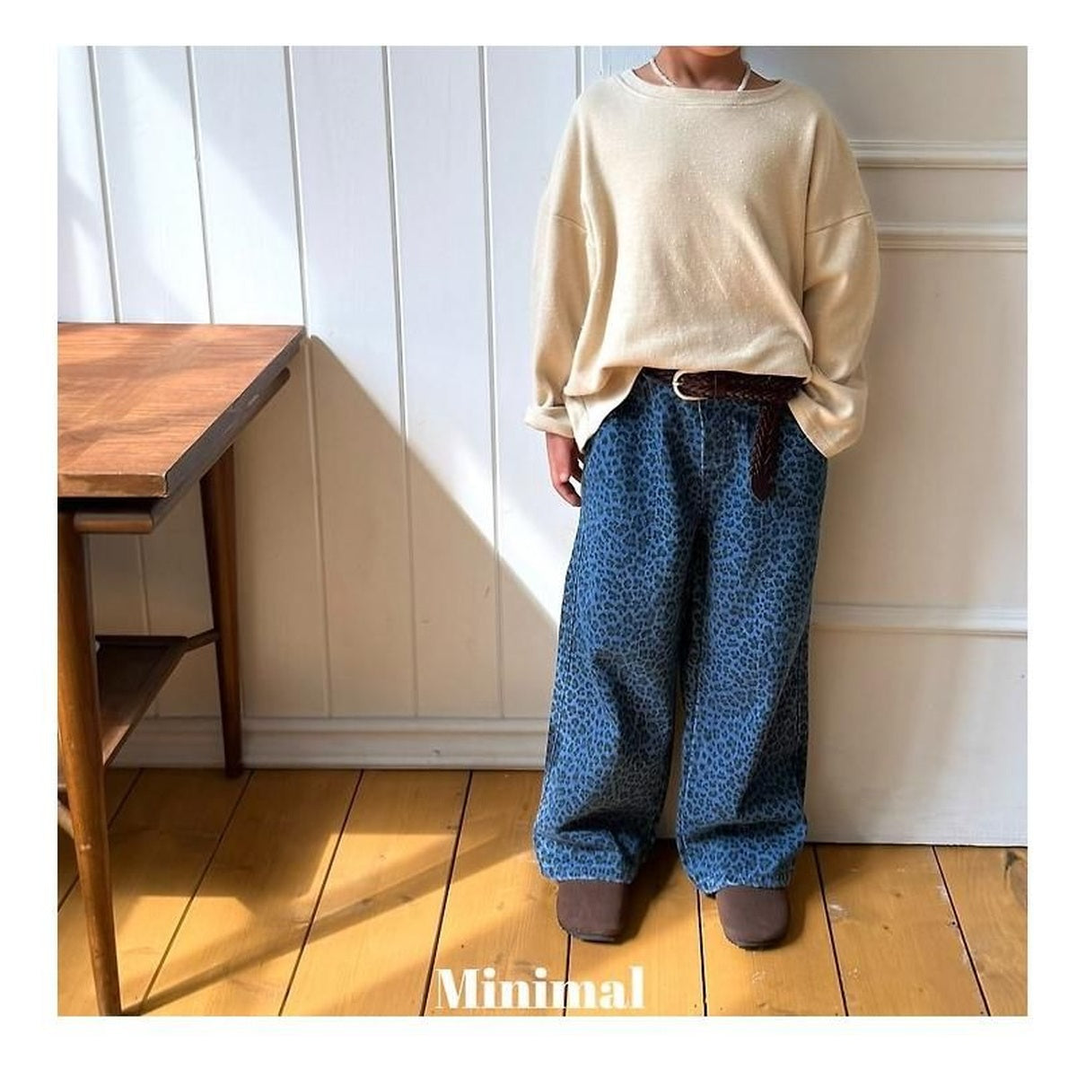 minimal ヒョウ柄スタンダードデニムパンツ
