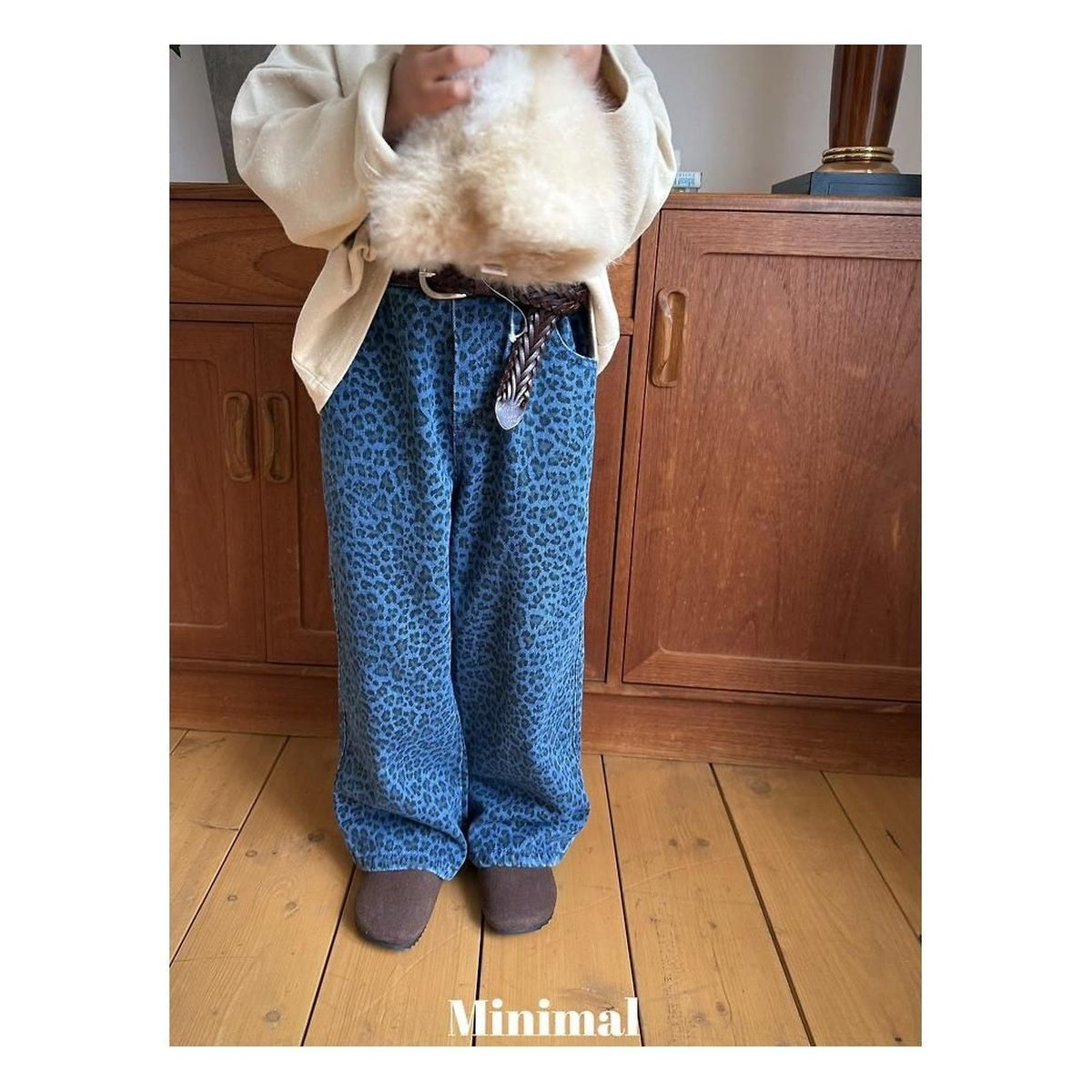 minimal ヒョウ柄スタンダードデニムパンツ
