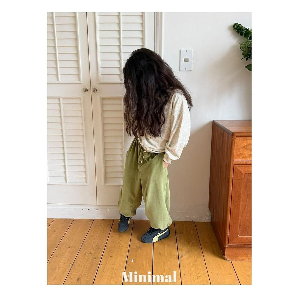 minimal ベルベットボタンジョガーパンツ