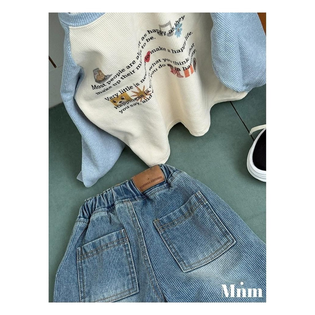minimal リブサンドデニムパンツ