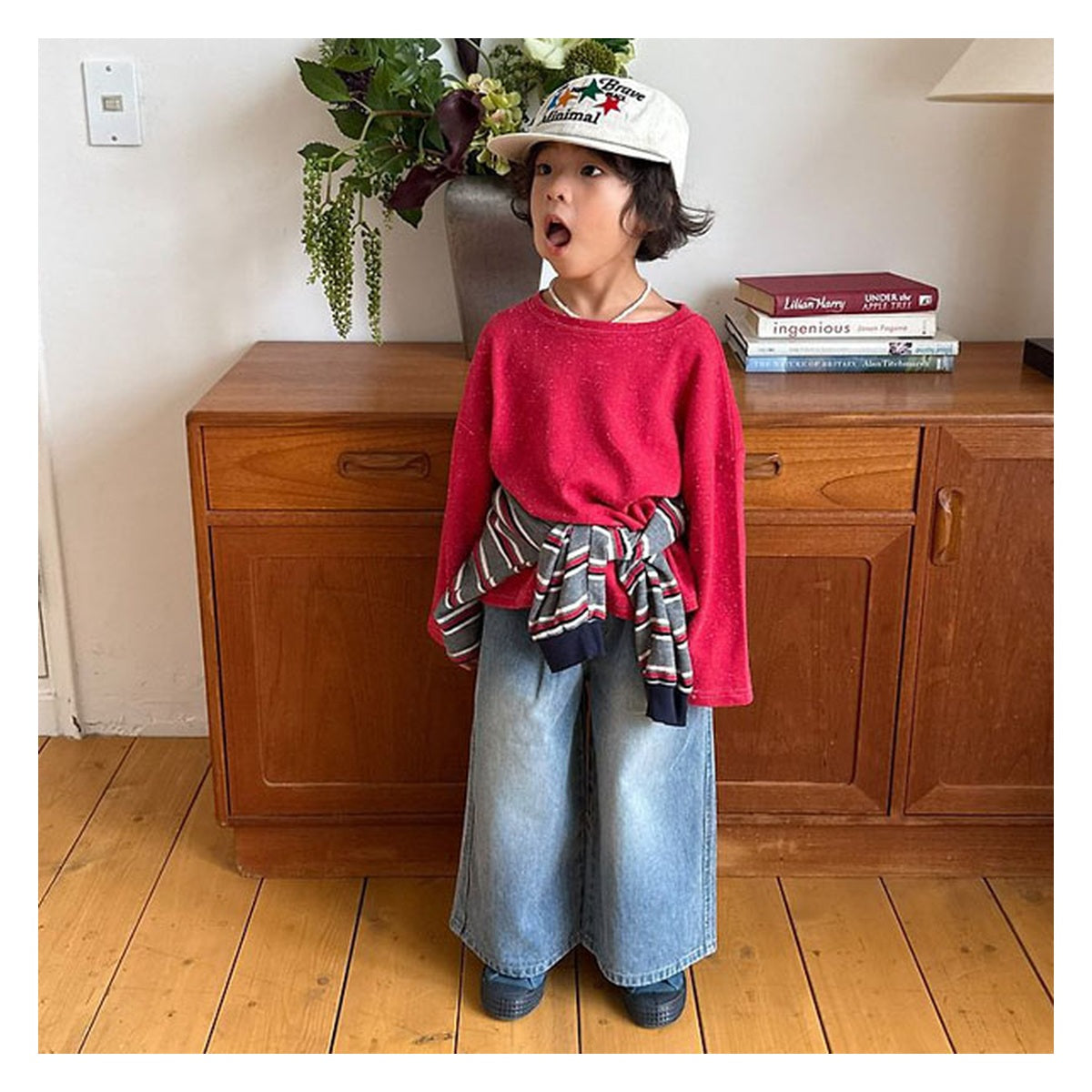 minimal リブサンドデニムパンツ
