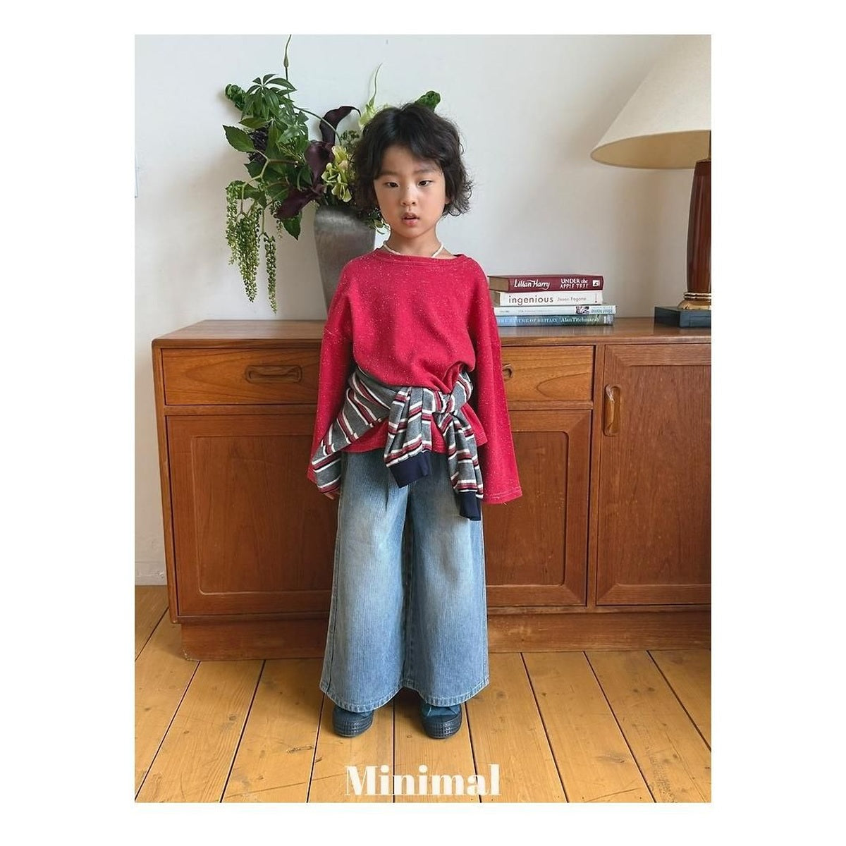 minimal リブサンドデニムパンツ