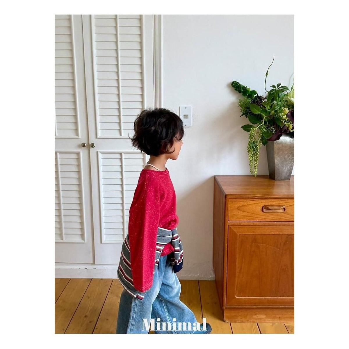 minimal リブサンドデニムパンツ