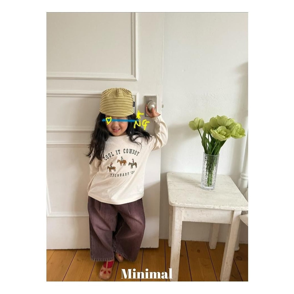 minimal リブサンドデニムパンツ
