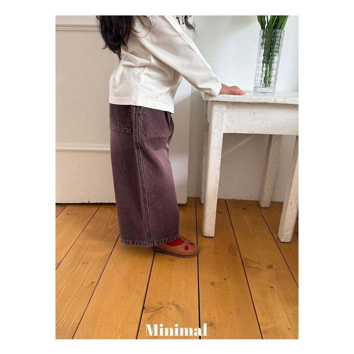 minimal リブサンドデニムパンツ