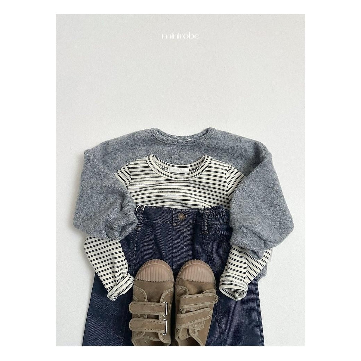 minirobe ヨーヨー柄ボーダーTシャツ