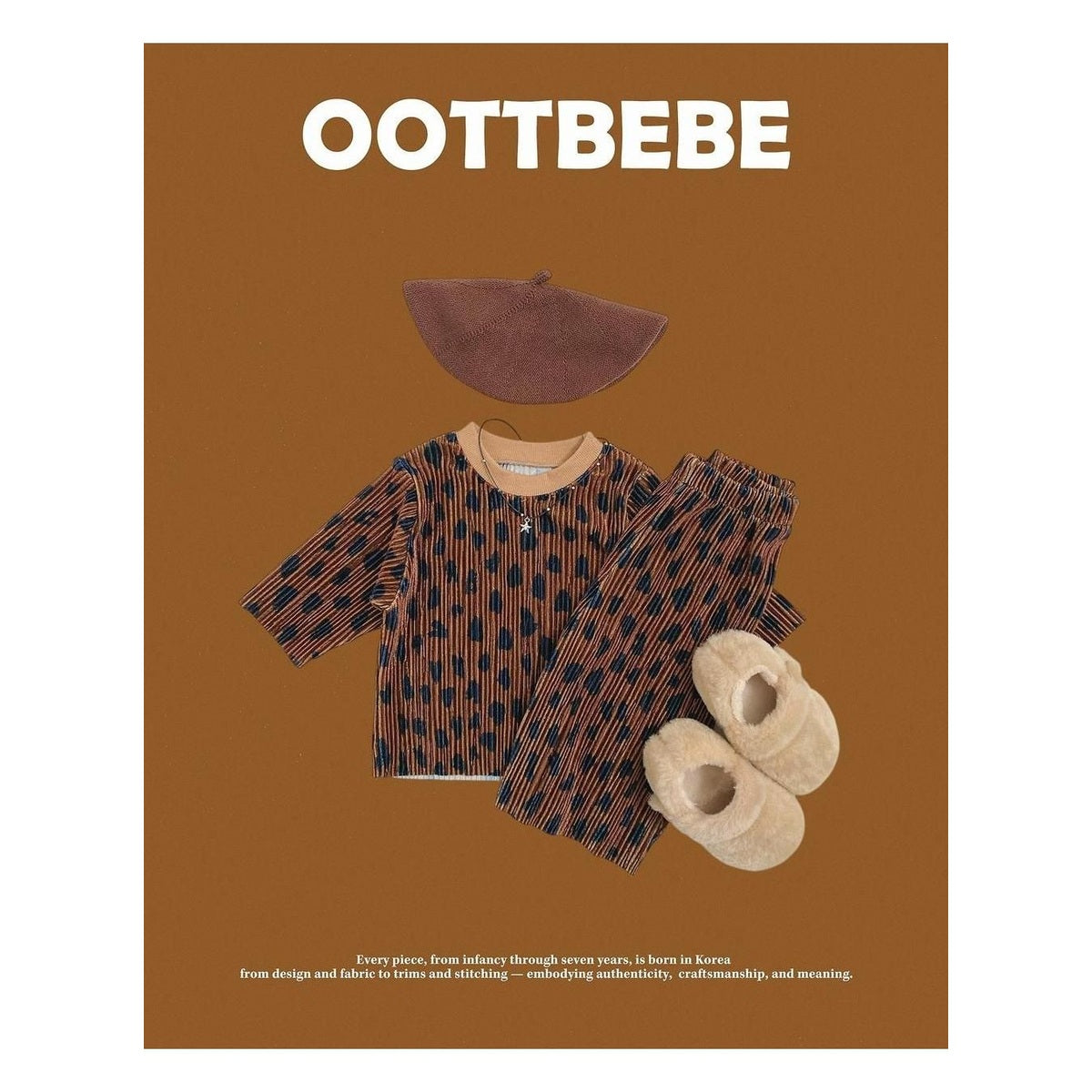 oottbebe ベルベットヒョウ柄プリーツセットアップ