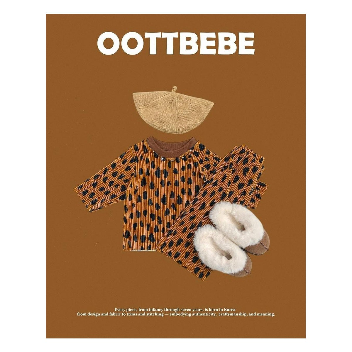 oottbebe ベルベットヒョウ柄プリーツセットアップ