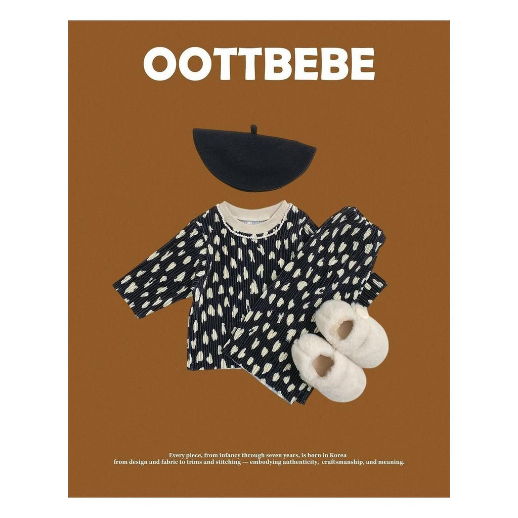 oottbebe ベルベットヒョウ柄プリーツセットアップ