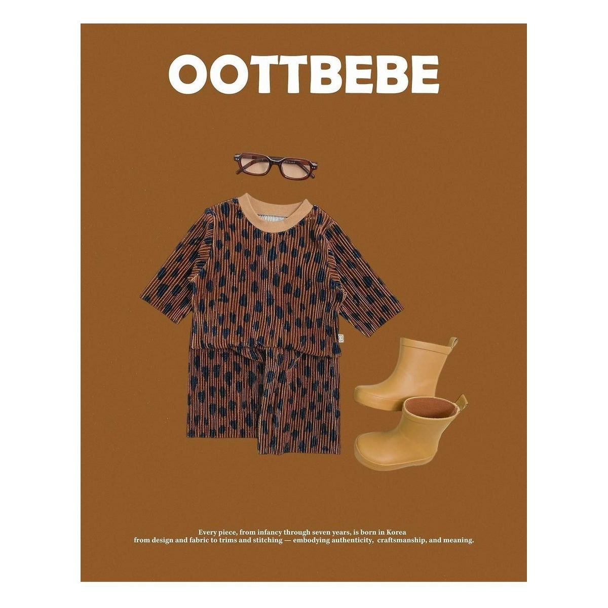 oottbebe ベルベットヒョウ柄プリーツセットアップ