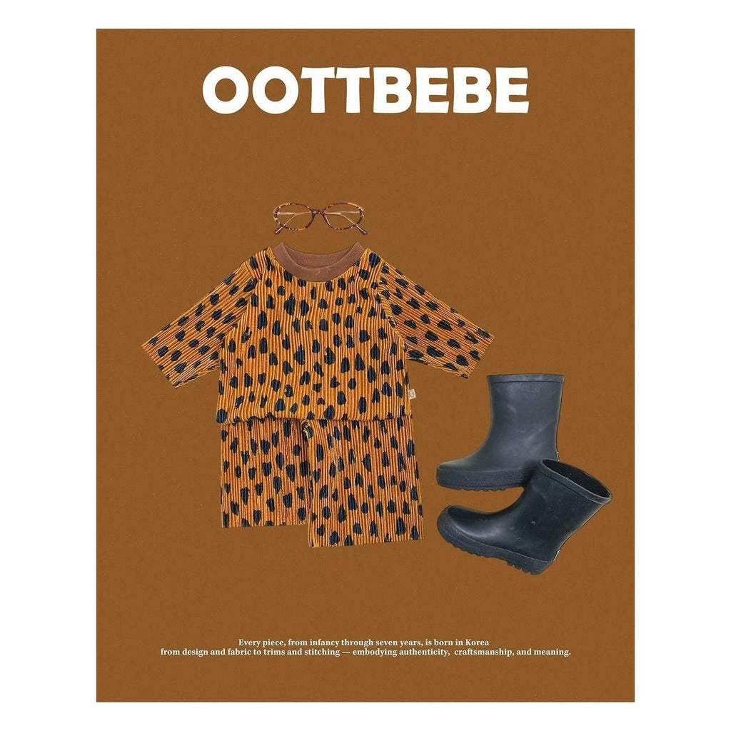 oottbebe ベルベットヒョウ柄プリーツセットアップ
