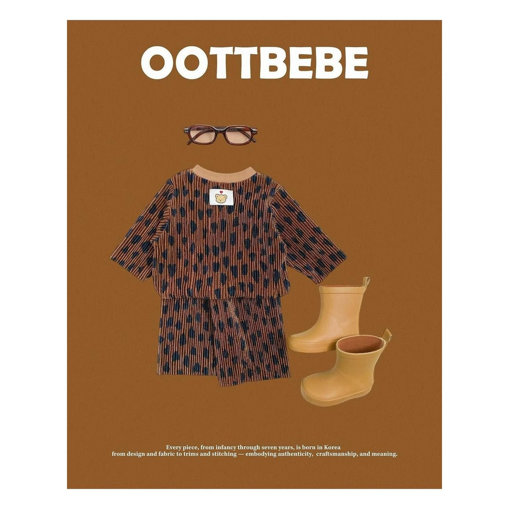 oottbebe ベルベットヒョウ柄プリーツセットアップ