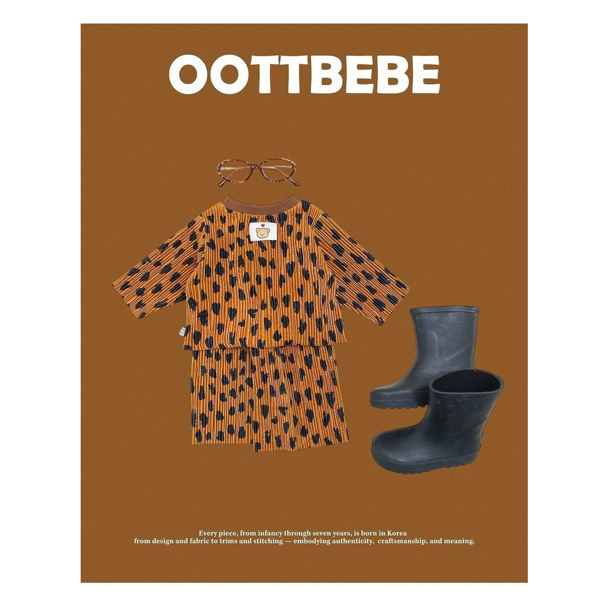 oottbebe ベルベットヒョウ柄プリーツセットアップ