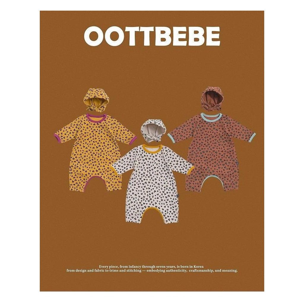 oottbebe ボンネット付き ハートヒョウ柄ロンパース