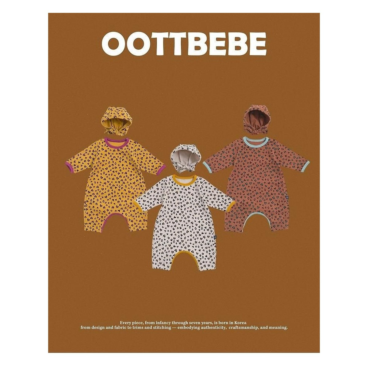 oottbebe ボンネット付き ハートヒョウ柄ロンパース