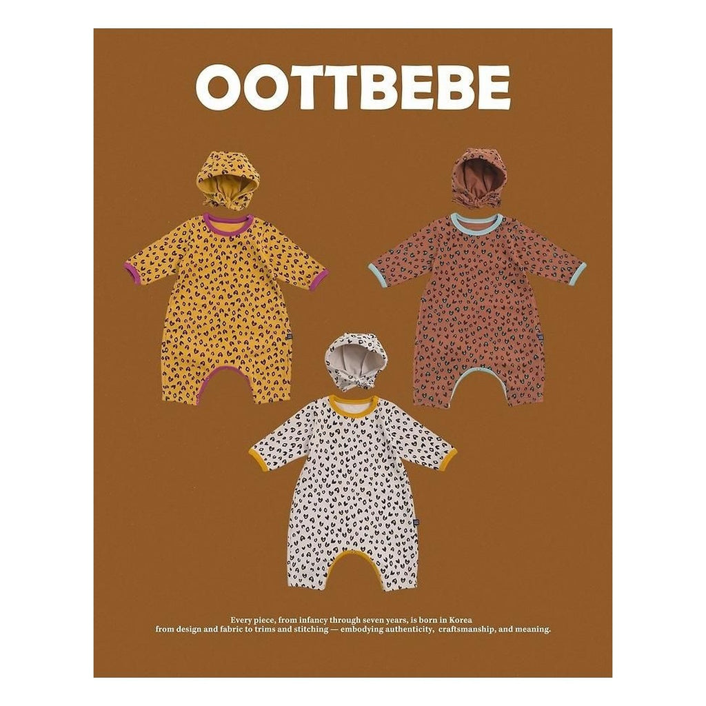 oottbebe ボンネット付き ハートヒョウ柄ロンパース