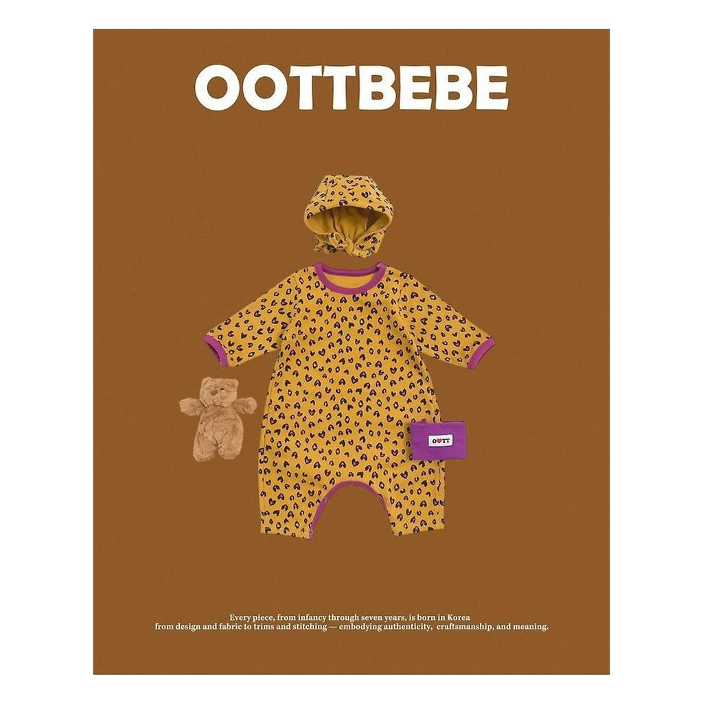 oottbebe ボンネット付き ハートヒョウ柄ロンパース
