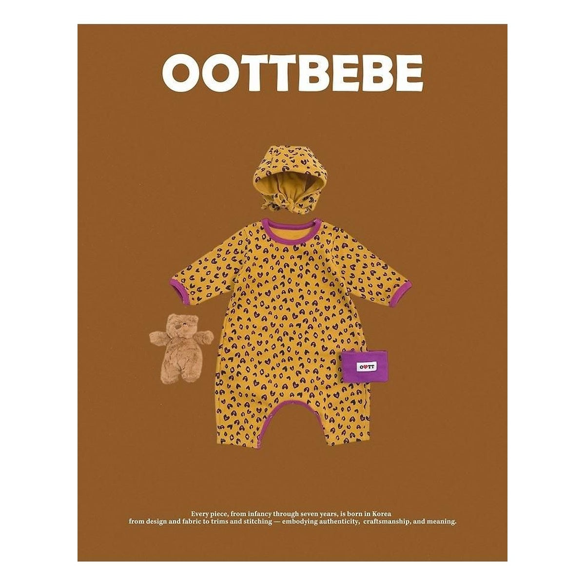 oottbebe ボンネット付き ハートヒョウ柄ロンパース