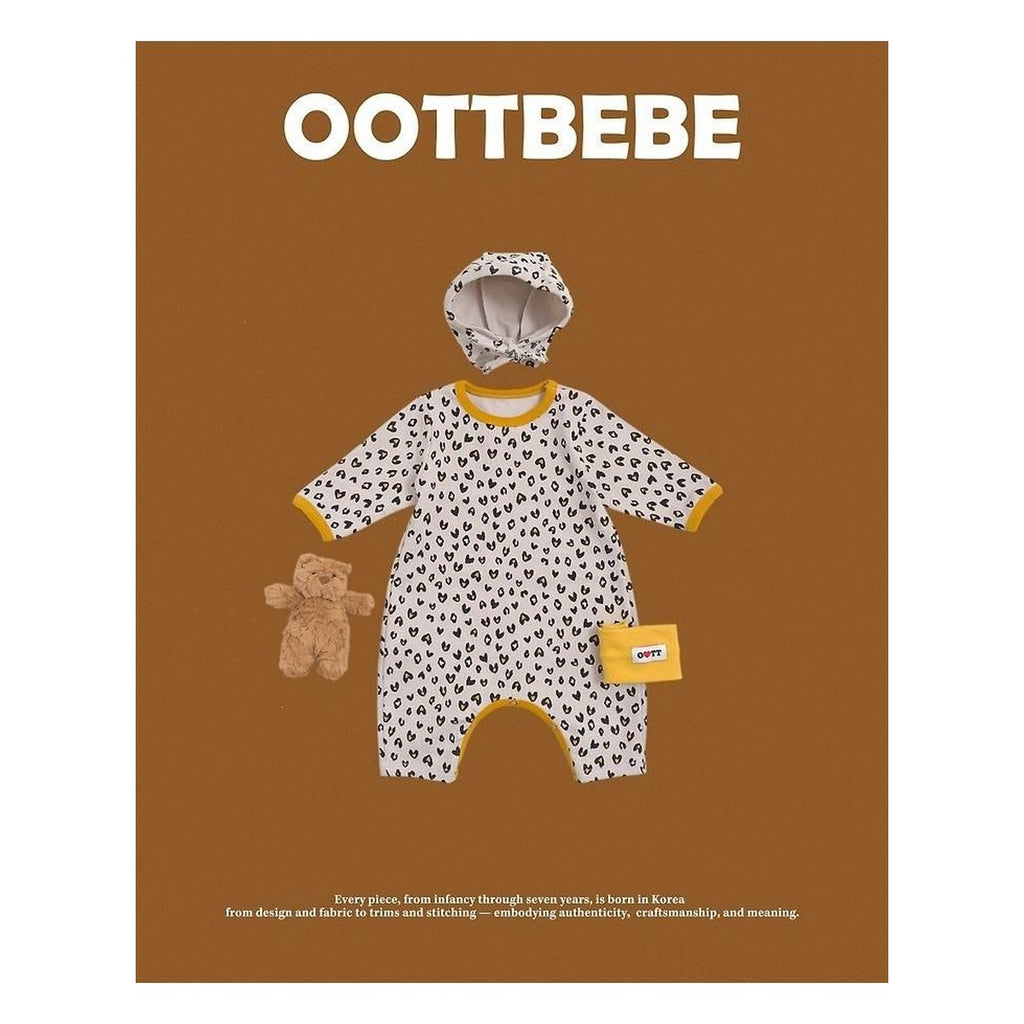 oottbebe ボンネット付き ハートヒョウ柄ロンパース