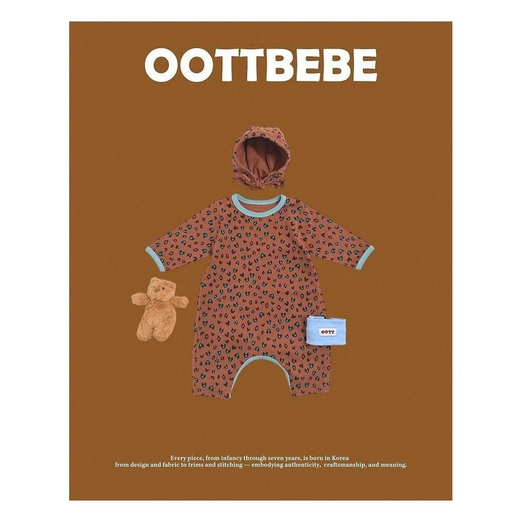 oottbebe ボンネット付き ハートヒョウ柄ロンパース